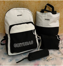 Набор 4 в 1 школьный рюкзак (GUIYUBAG), сумка, клатч, пенал MFG-2-613Black&White{Н+Р+1+7}(60)