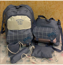 Набор 5 в 1 школьный рюкзак (GuiyuBag Парочка Мишки), сумка, клатч, пенал и мешоMFG-612Blue{1}(60)